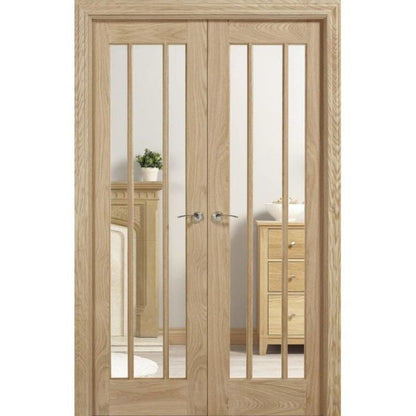 Image for LPD Unfinished Oak Lincoln Glazed Internal Door Pair-78in x 42in x 40mm (1981 x 1067mm)