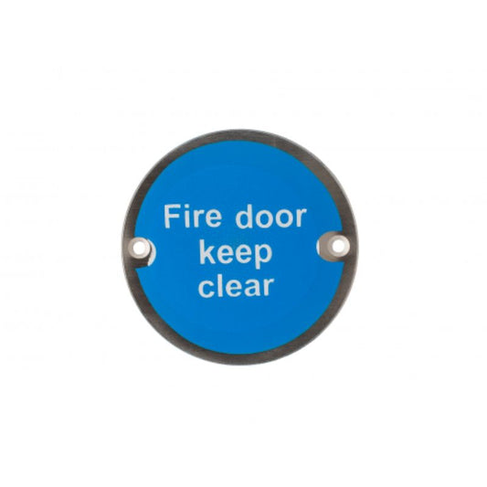 Deanta 3.0" Round Steel Fire Door Keep Clear Sign Stainless Steel