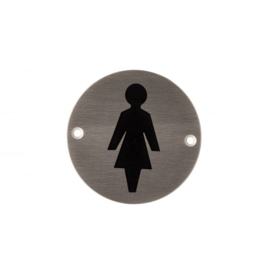 Deanta 3.0" Round Steel Female Pictogram Sign Stainless Steel