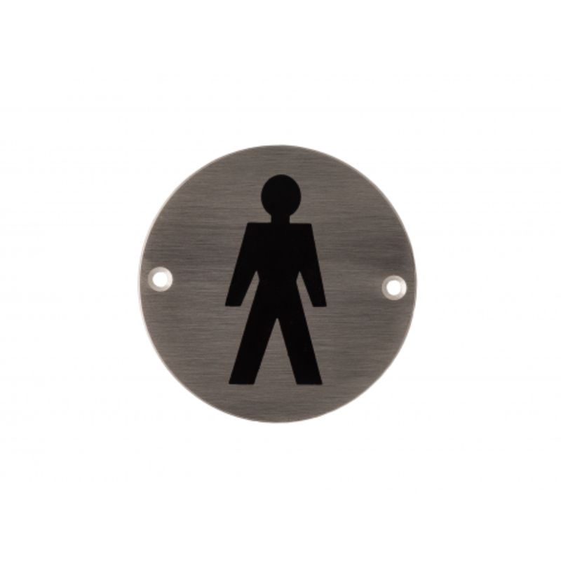 Deanta 3.0" Round Steel Male Pictogram Sign Stainless Steel