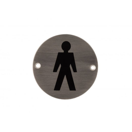 Deanta 3.0" Round Steel Male Pictogram Sign Stainless Steel