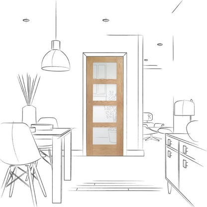 Image for XL Joinery Shaker 4 Light Internal Oak Door with Obscure Glass 2040 x 826 x 40mm