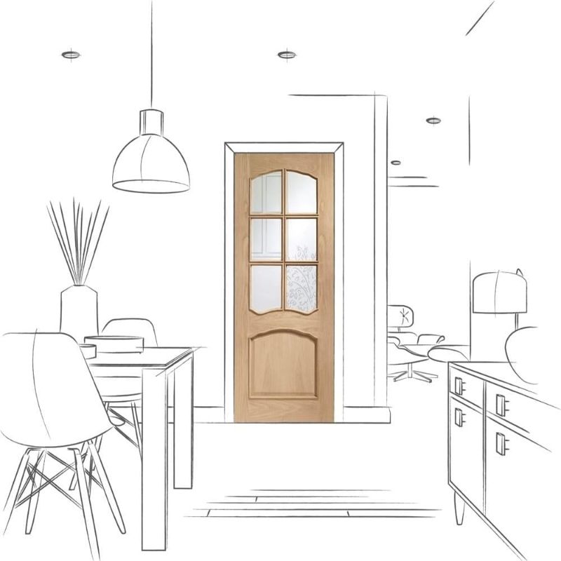 Image for XL Joinery Riviera Internal Oak Door With Raised Mouldings and Clear Bevelled Glass 2040 x 726 x 40mm