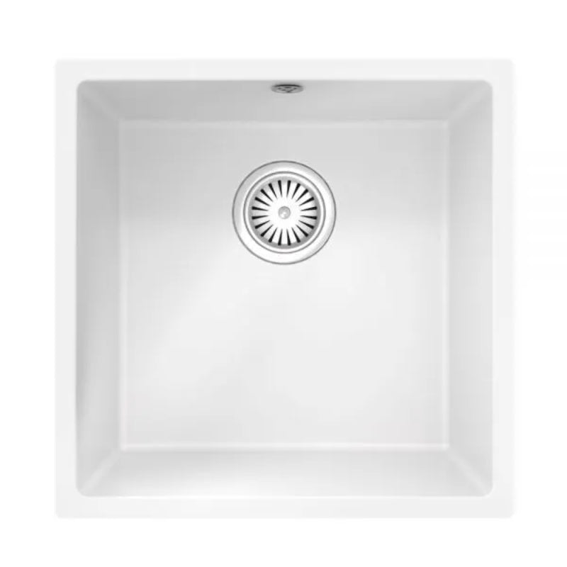 Ellsi Gloss White Comite Single Bowl Inset or Undermounted Kitchen Sink w/ Wastes - 440mm x 440mm x 211mm 