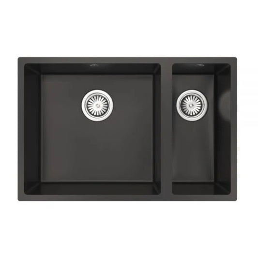 Ellsi Matt Black Comite 1.5 Bowl Inset or Undermounted Kitchen Sink w/ Wastes - 670mm x 440mm x 206mm 