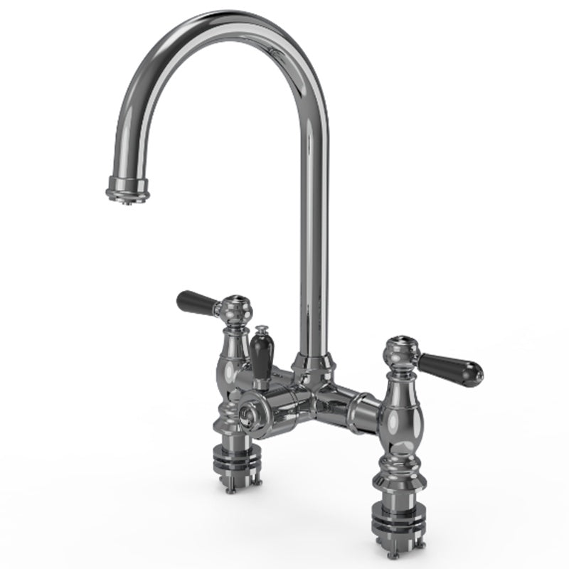 Ellsi Traditional Bridge 3-in-1 Boiling Hot Water Kitchen Tap w/ Black Ceramic Levers - All Finishes