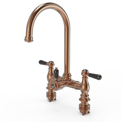 Ellsi Traditional Bridge 3-in-1 Boiling Hot Water Kitchen Tap w/ Black Ceramic Levers - All Finishes