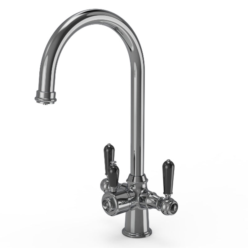 Ellsi Traditional Cruciform 3-in-1 Boiling Hot Water Kitchen Tap w/ Black Ceramic Levers - All Finishes