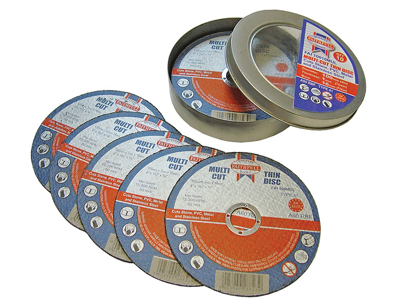 Faithfull Multi-Purpose Cutting Discs 100 x 1.0 x 16mm (Pack of 10)