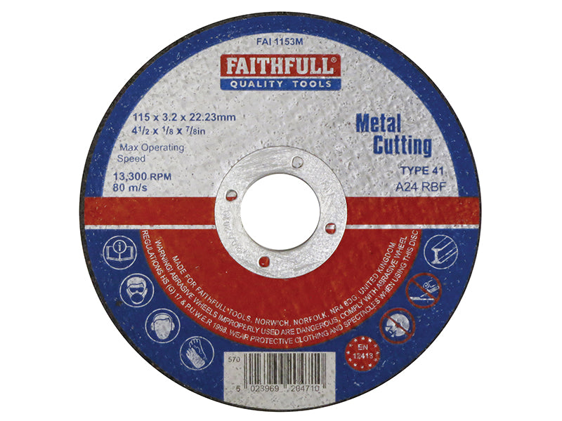 Faithfull Metal Cut Off Disc 115 x 3.2 x 22.23mm