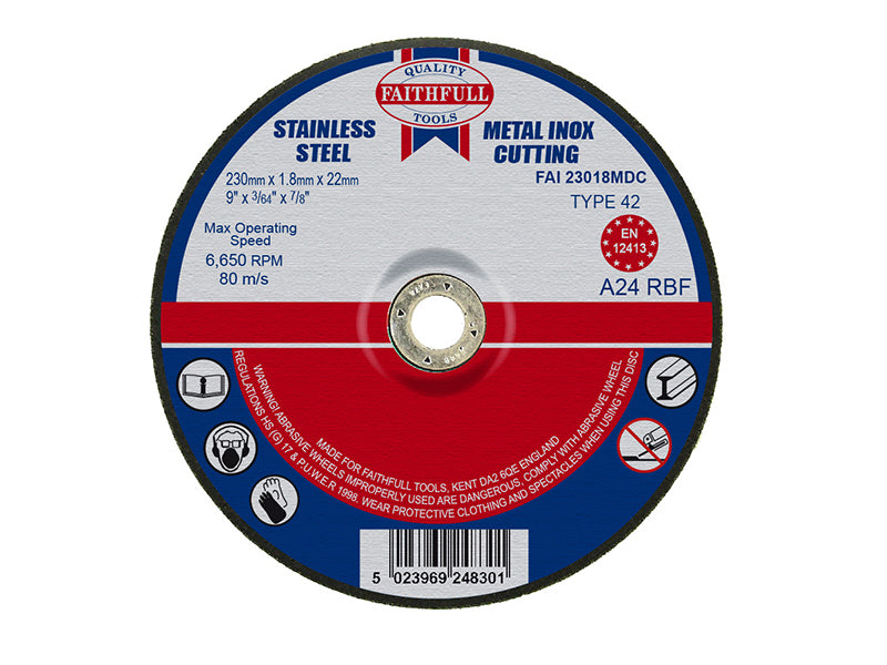 Faithfull Depressed Centre Stainless Steel Cutting Disc 230 x 1.8 x 22.23mm