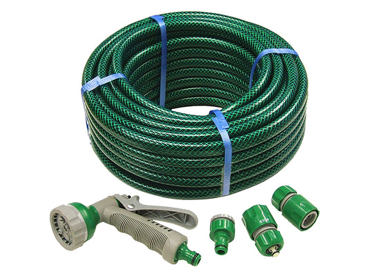 Faithfull PVC Reinforced Hose 15m Fittings & Spray Gun