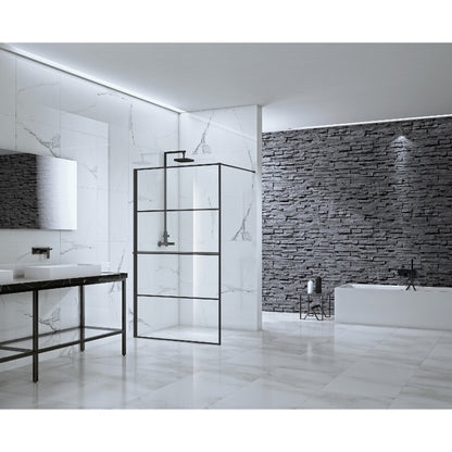 Aquaglass Velar+ Straight Frame Walk-in Panel w/ Towel Rail and Stabilising Bar - All Sizes