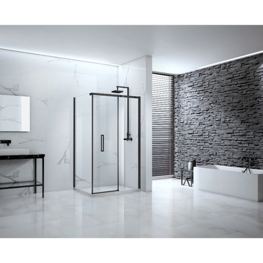 Aquaglass Onyx Black Framed Sliding Shower Door - All Sizes