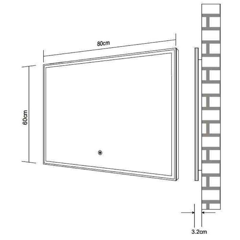 Aqua Luxe Rectangular LED Mirror with Demister Pad & On/Off Touch Sensor - 800mm x 600mm