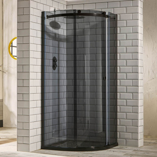 Aquaglass Sphere Curved Quadrant Shower Enclosure, Tinted Glass w/ Cut-Out Top Panel & Sliding Door (Right Hand) - All Sizes