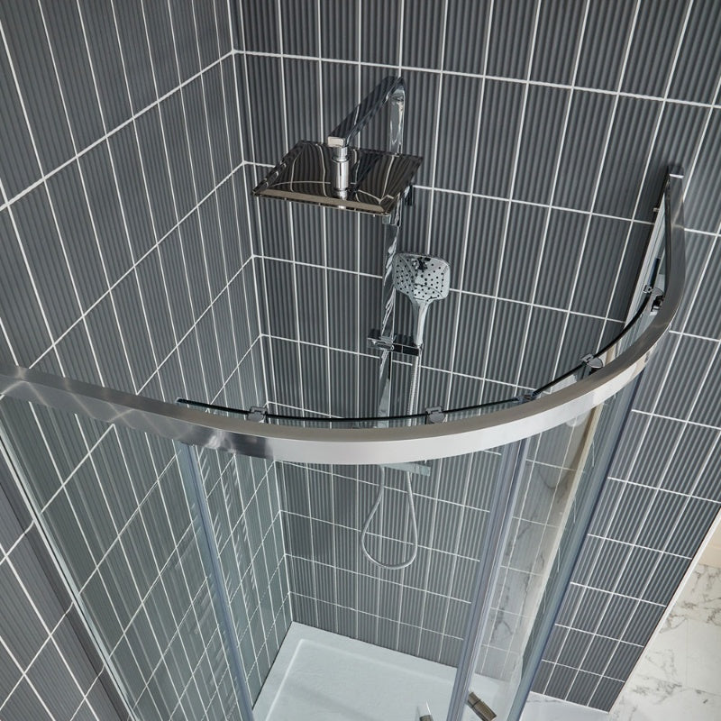 Aquaglass Purity Curved Offset Quadrant Shower Enclosure w/ 1 Elongated Side Panel & 2 Sliding Doors - All Sizes