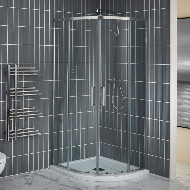 Aquaglass Purity Curved Offset Quadrant Shower Enclosure w/ 1 Elongated Side Panel & 2 Sliding Doors - All Sizes