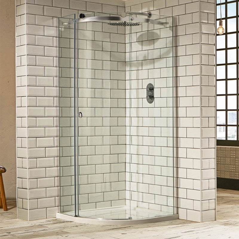 Aquaglass Sphere Curved Offset Quadrant Shower Enclosure w/ Cut-Out Top Panel, 1 Elongated Side Panel & Sliding Door -  (Left Hand)