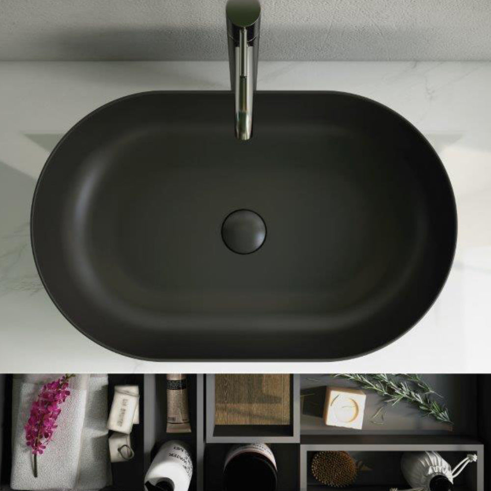 RAK Ceramics Feeling 430mm Countertop Basin Matt Black Oval