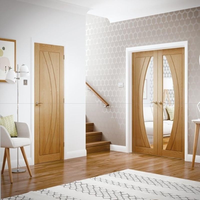 Image for XL Joinery Salerno Internal Oak Rebated Door Pair with Clear Glass 1981 x 1168 x 40mm (46")