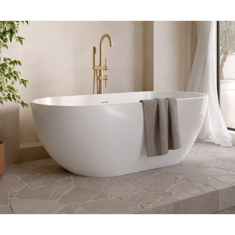 Aqua Fira Stone Freestanding Bath Gloss White (No Tap Hole) - All Sizes