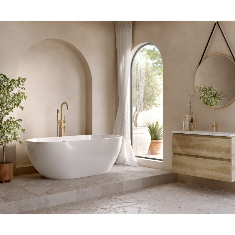 Aqua Fira Stone Freestanding Bath Gloss White (No Tap Hole) - All Sizes