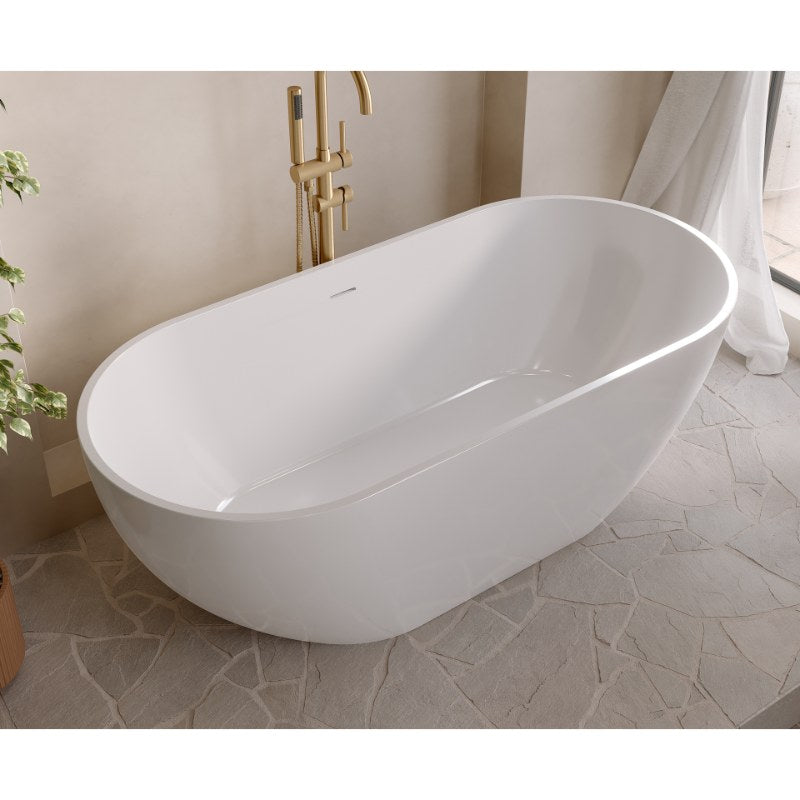 Aqua Fira Stone Freestanding Bath Gloss White (No Tap Hole) - All Sizes