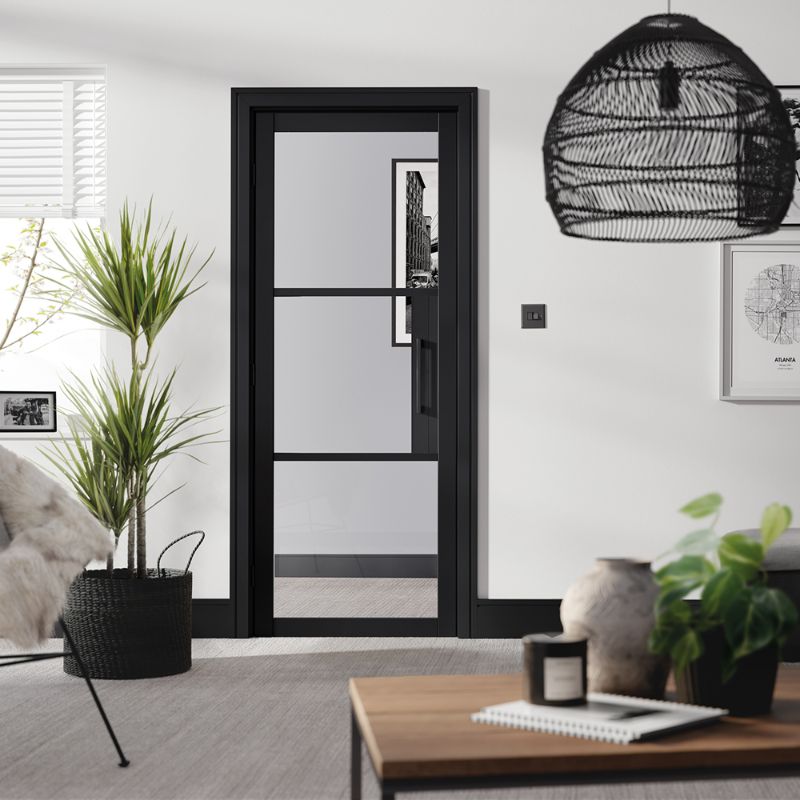 LPD Tribeca Black 3L Clear Glazed Internal Door - 78in x 27in x 35mm (1981 x 686mm)
