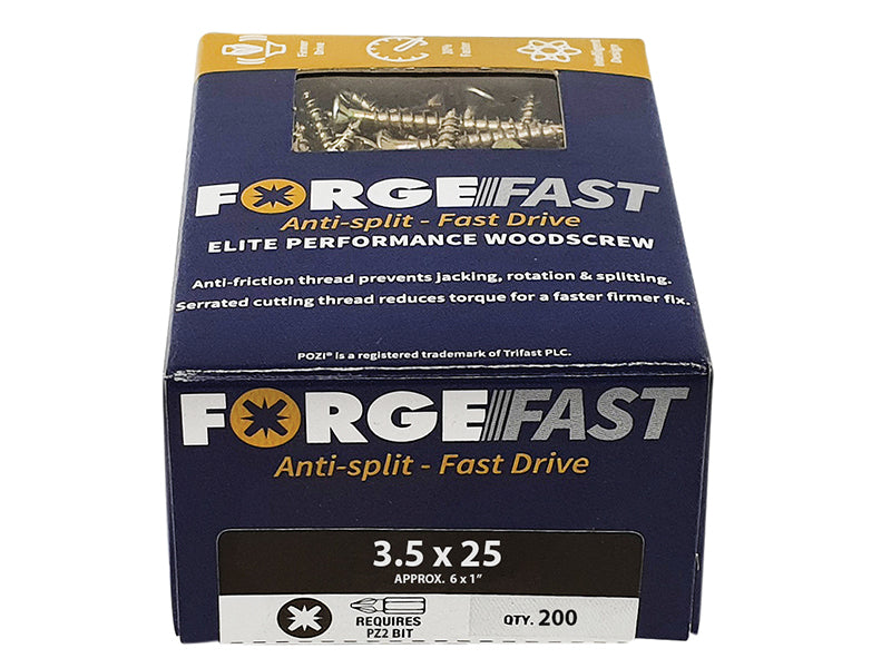 Forgefix Anti-Split & Fast Start Woodscrew 3.5mm x 25mm (10 x Box of 200)