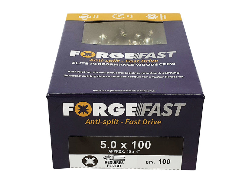 Forgefix Anti-Spilt & Fast Start Woodscrew 5mm x 100mm (10 x Box of 100)