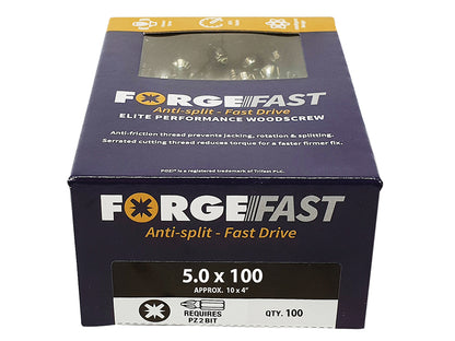 Forgefix Anti-Spilt & Fast Start Woodscrew 5mm x 100mm (10 x Box of 100)