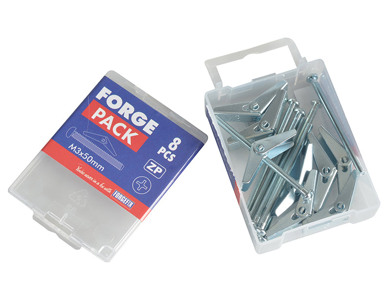 Forgefix Plasterboard Spring Toggles - M3 x 50mm / Zinc plated (Box of 100)