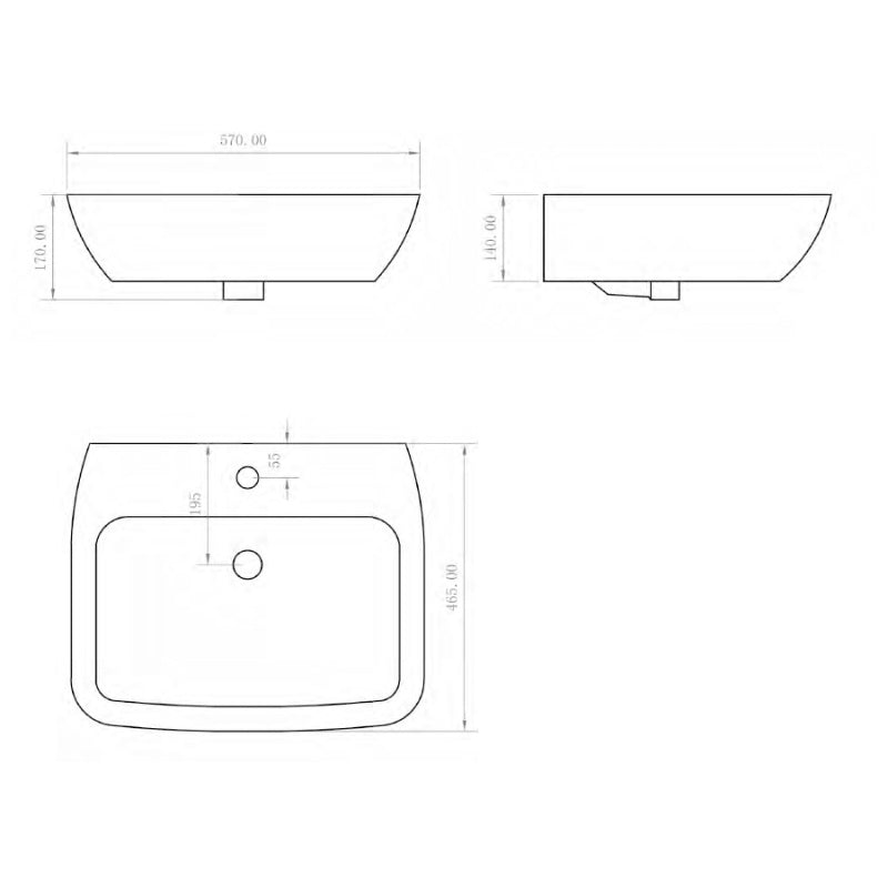 Aqua Piccolo 570mm Basin - 1 Tap Hole 