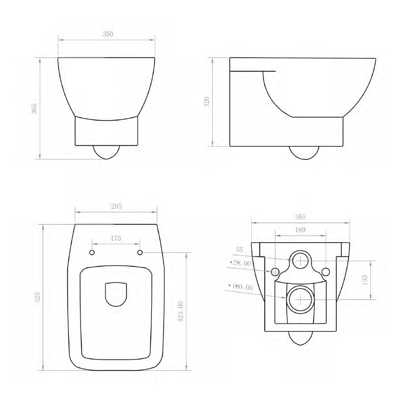 Aqua Piccolo Wall-Hung Toilet for use with Cistern & Frame Pack