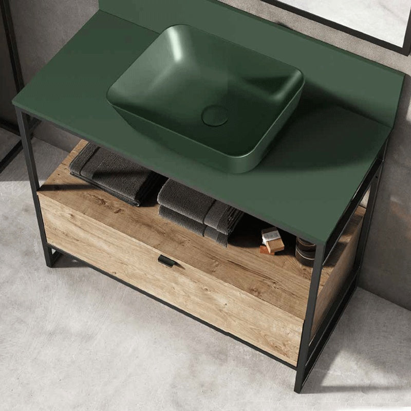 Aqua Indus Freestanding Vanity Frame with 1 Drawer Incl Worktop and Forest Green Basin - All Lengths