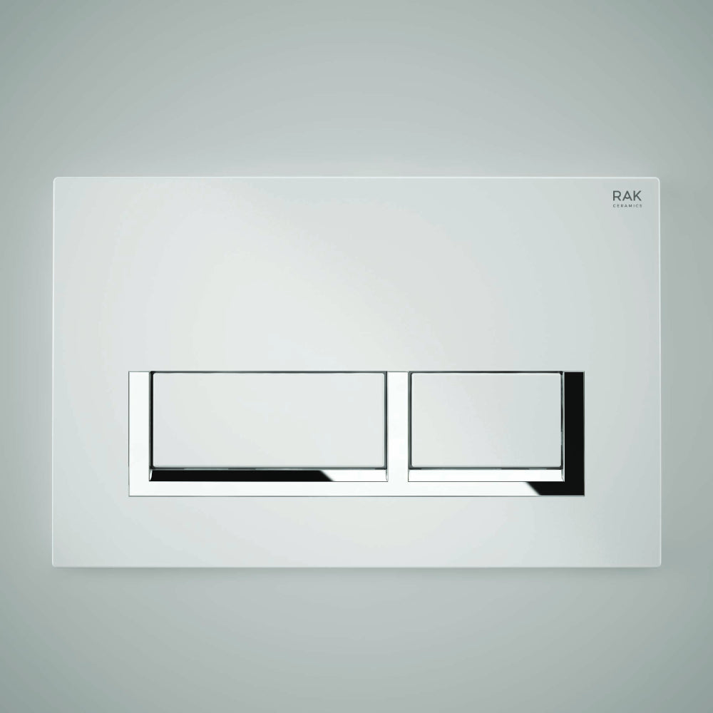 RAK Ceramics Ecofix Polished Chrome Surrounding Rectangular Dual Flush Plate - White