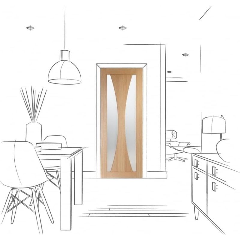 Image for XL Joinery Verona Internal Oak Door with Obscure Glass 1981 x 838 x 35mm (33")