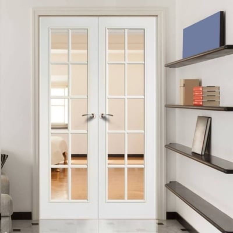 SA Moulded White Primed 10 Glazed Clear Light Panels Pair Interior Doors - 1981mm x 1168mm