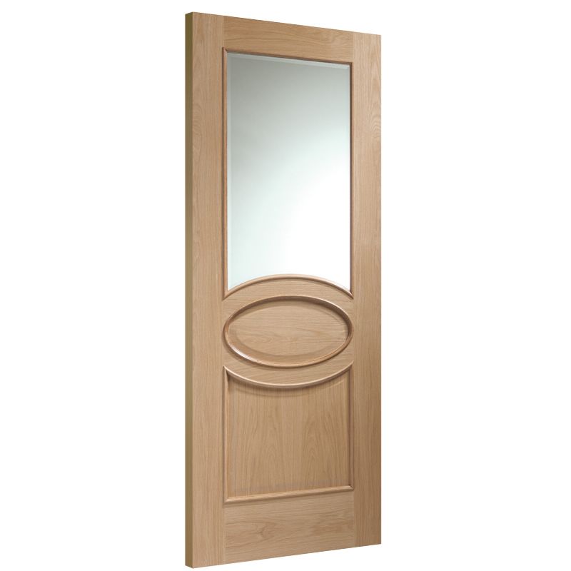 Image for XL Joinery Calabria Internal Oak Door with Clear Bevelled Glass and Raised Mouldings 1981 x 762 x 35mm (30")