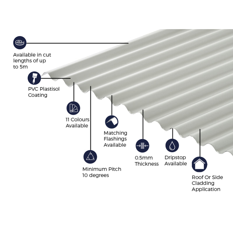 Cladco Corrugated 13/3 Profile PVC Plastisol Coated 0.5mm Metal Roof Sheet Goosewing Grey - All Sizes