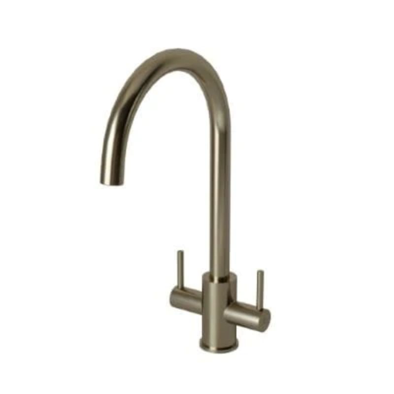 Ellsi Adria Twin Lever Kitchen Tap - Brushed Steel