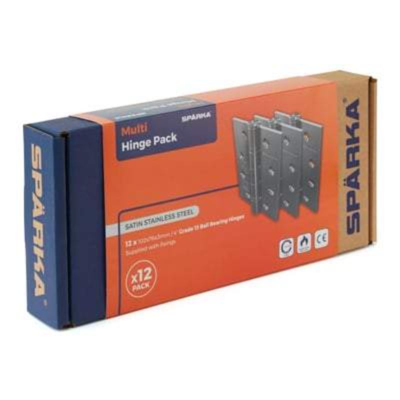 Sparka Grade 13 Satin Stainless Steel Ball Bearing Hinge 102mm x 76mm x 3mm (Pack of 12)