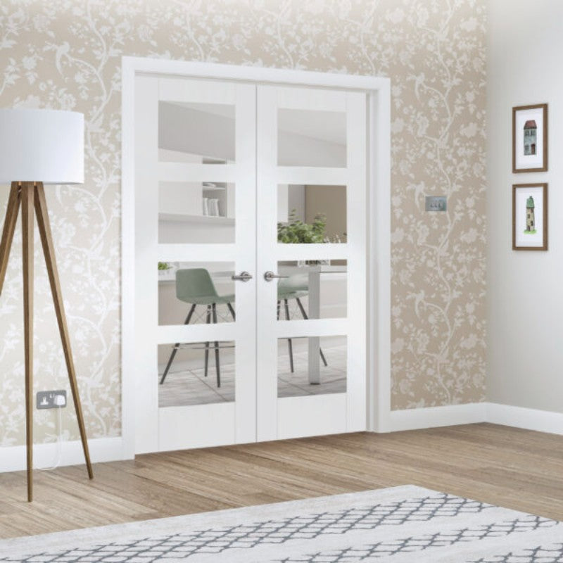 XL Joinery Shaker Internal White Rebated Door Pair with Clear Glass- 1981 x 915 x 40mm (36")