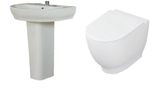 Image of RAK Bathroom Suite Harmony Basin & Full Pedestal 800mm Wide & Back To Wall Toilet)