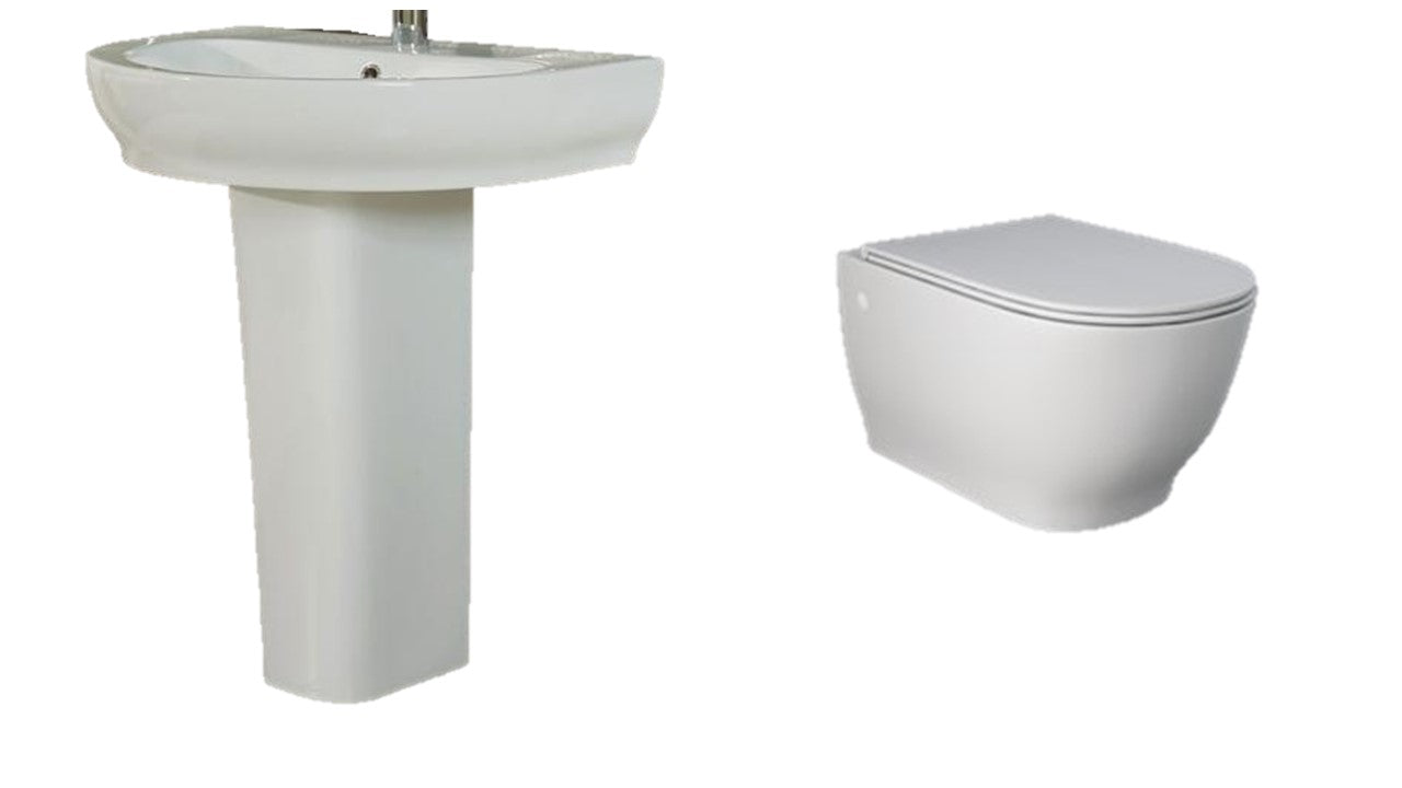 Image Of RAK Bathroom Suite Harmony (Basin & Full Pedestal 650mm Wide & Wall Hung Toilet) 