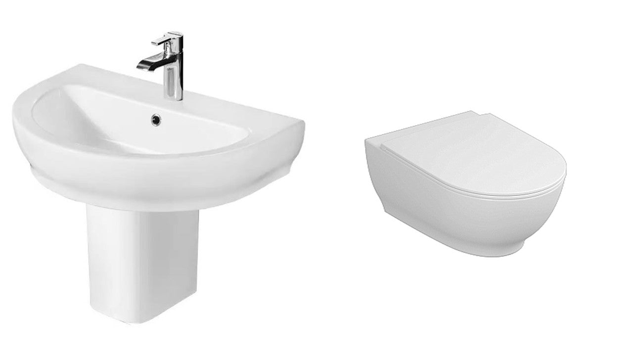 Image Of RAK Bathroom Suite Harmony (Basin & Half Pedestal 650mm Wide & Wall Hung Toilet)