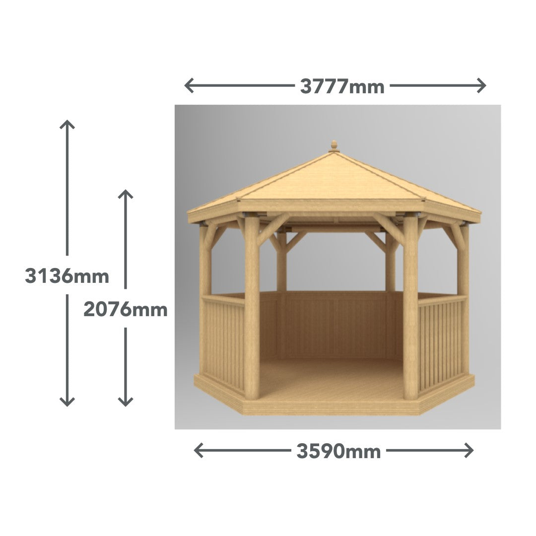 Image for Forest 3.6m Hexagonal Wooden Garden Gazebo with Thatched Roof - Furnished (Cream)