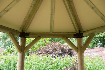 Image for Forest 3.6m Hexagonal Wooden Garden Gazebo with Cedar Roof - Furnished (Cream)