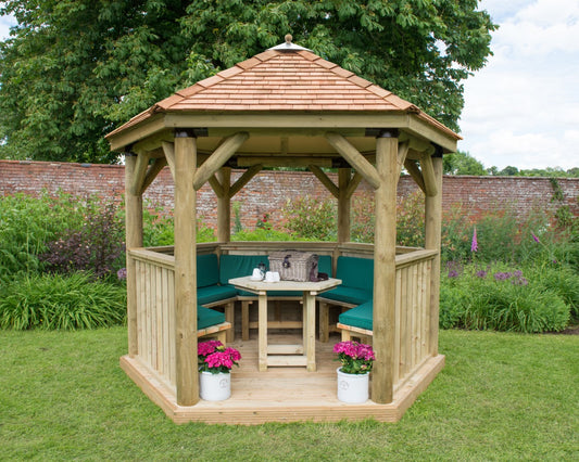 Image for Forest 3m Hexagonal Wooden Garden Gazebo with Cedar Roof - Furnished (Green)